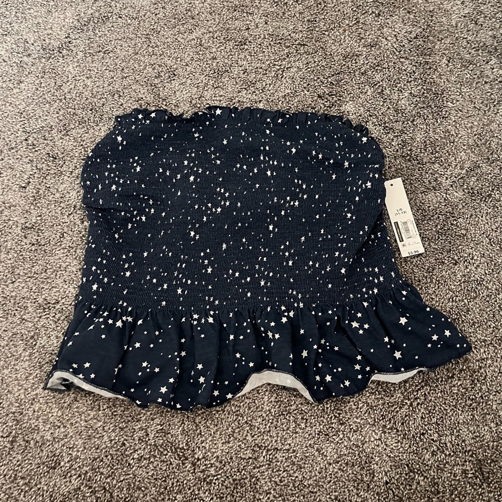 Navy Blue w/ White Stars Cropped Tube Top